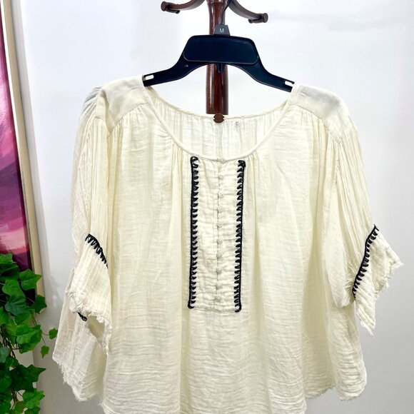 FP One Women's Boho Peasant Embroidered Top in Ivory‎ Size M - Picture 3 of 8